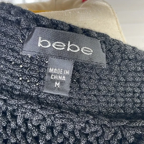 Bebe,Women's Cable-Knit Sweater color:Black, with lurex, size:M. Batwing sleeves - Picture 8 of 9